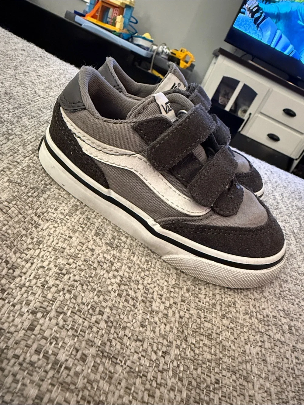 Vans Kids Gray and White Velcro Skate Sneakers